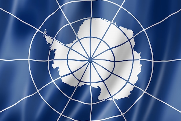 Flagge des Antarktisvertragssystems. Winkende Banner-Sammlung. 3D-Darstellung