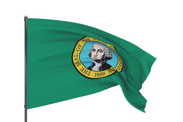 Flagge des Staates Washington. 3D-Darstellung, isoliert auf weiß, Flaggen der US-Bundesstaaten und Territorien