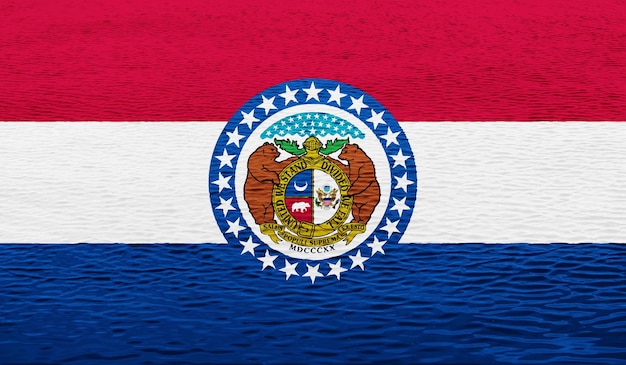 Flagge des US-Bundesstaates Missouri auf einem strukturierten Hintergrund. Konzeptcollage