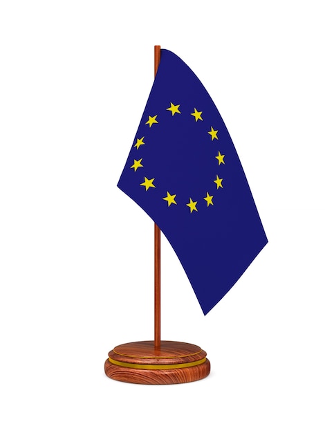 Flagge EU auf weißer Oberfläche. Isoliertes 3D-Bild