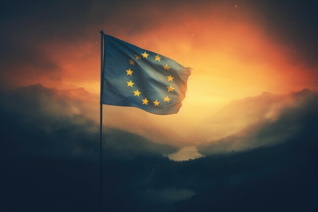 Flagge Europa Nebel Nachtlicht