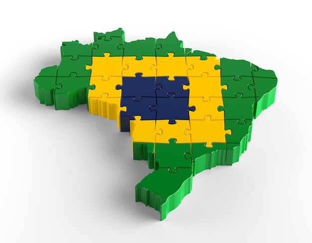 Flagge Farben Puzzle Brasilien Kartendesign 3D-Rendering