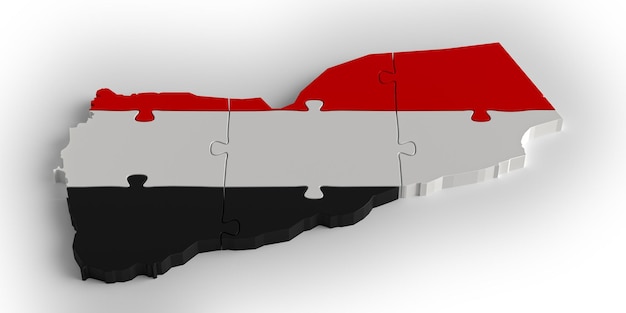 Flagge Farben Puzzle Jemen Kartendesign 3D-Rendering