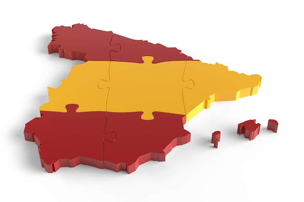 Flagge Farben Puzzle Spanien Kartendesign 3D-Rendering