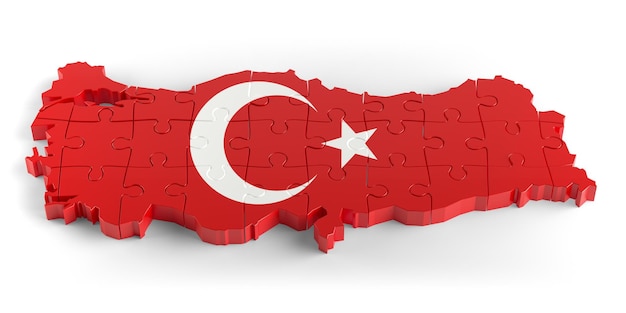 Flagge Farben Puzzle Turkiye Map Design 3D-Rendering