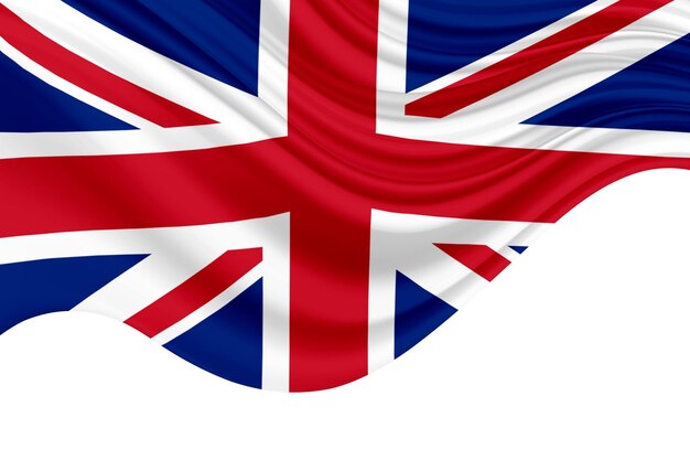 Flagge Großbritannien auf Fahnenmast Isoliert auf Weiß