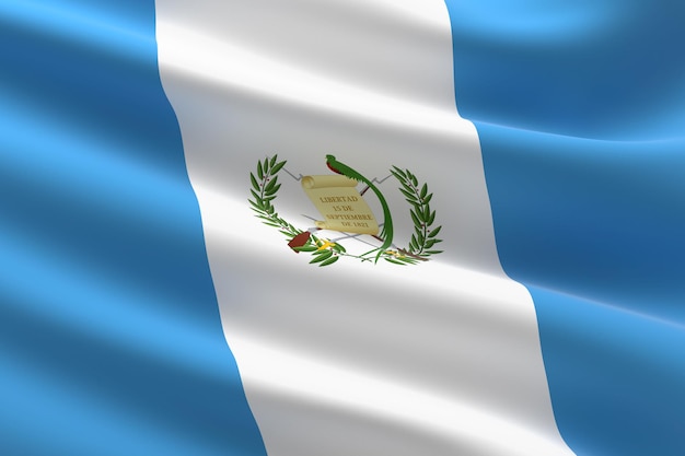 Flagge Guatemalas. 3D-Darstellung des griechischen Fahnenschwingens.