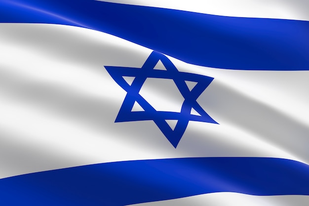 Foto flagge israels. 3d illustration des israelischen flaggenwinkens