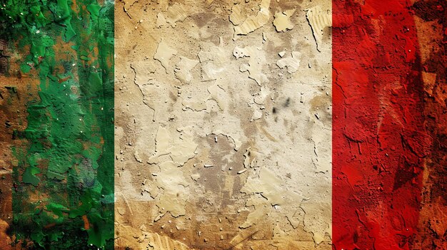 Foto flagge italiens mit abschälender farbe an einer grunge-wand gemalt