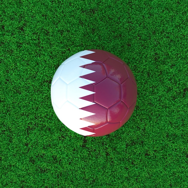 Foto flagge katars auf fußball mit grashintergrund