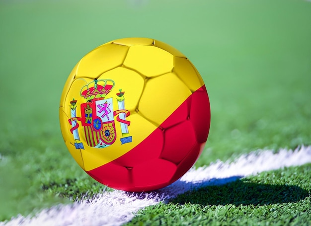 Foto flagge spaniens auf einem fußball