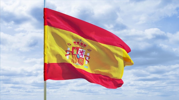 Flagge Spaniens gegen den Himmel. 3D-Rendering.