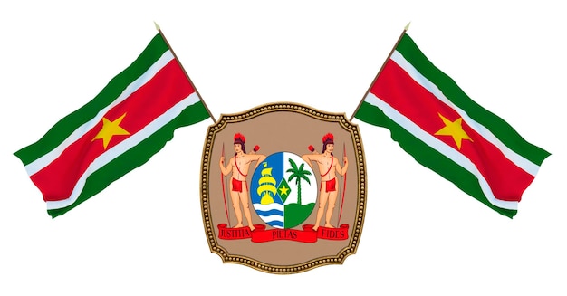 Flagge und das Wappen von Suriname Hintergrund für Redakteure und Designer Nationalfeiertag 3D-Illustration