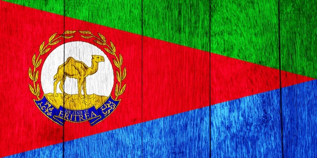 Flagge und Wappen des Staates Eritrea auf einem texturierten Hintergrund Konzeptcollage
