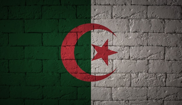 Flagge von Algerien auf Schmutzwandhintergrund. Ursprüngliche Proportionen