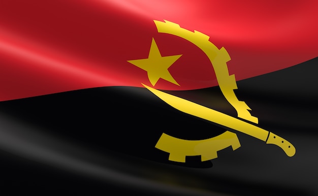Flagge von Angola. Illustration der angolanischen Flagge winken.