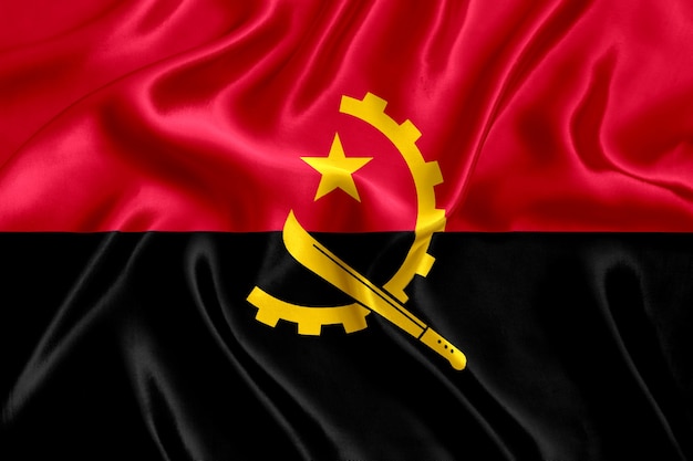 Flagge von Angola Seide Nahaufnahme