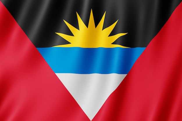 Flagge von Antigua und Barbuda weht im Wind.