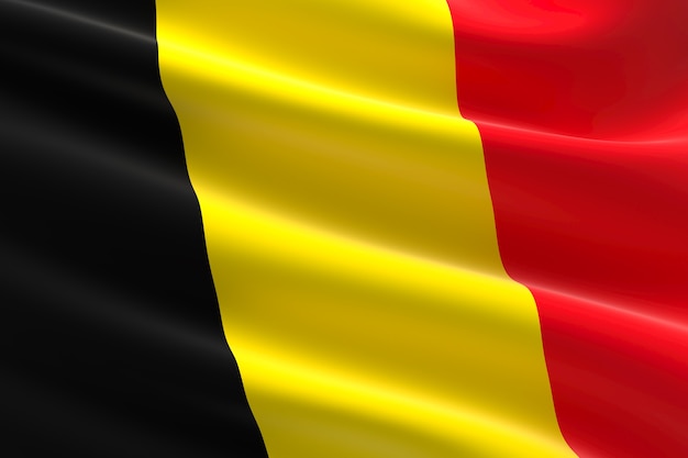 Flagge von Belgien. 3D-Darstellung des belgischen Fahnenschwingens.