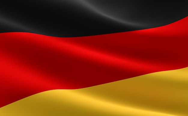 Flagge von Deutschland. 3D-Darstellung der deutschen Fahnenschwingen.