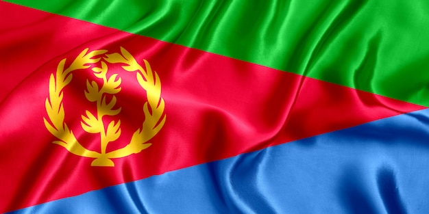 Flagge von Eritrea Seide Nahaufnahme Hintergrund