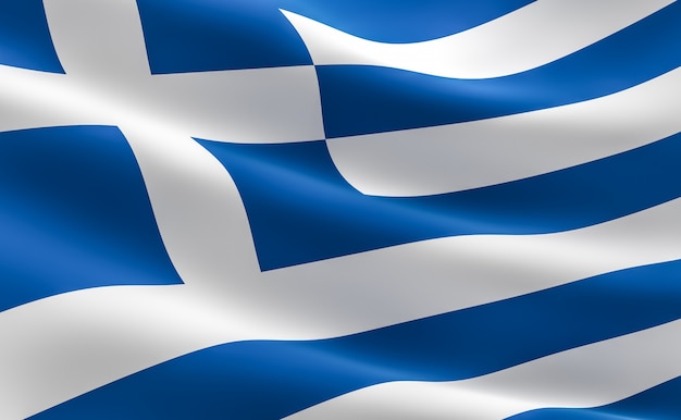 Flagge von Griechenland. 3D-Darstellung der griechischen Flagge winken.