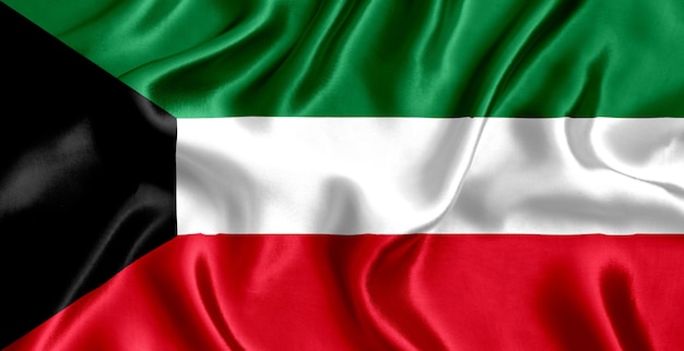 Flagge von Kuwait Seide Nahaufnahme Hintergrund
