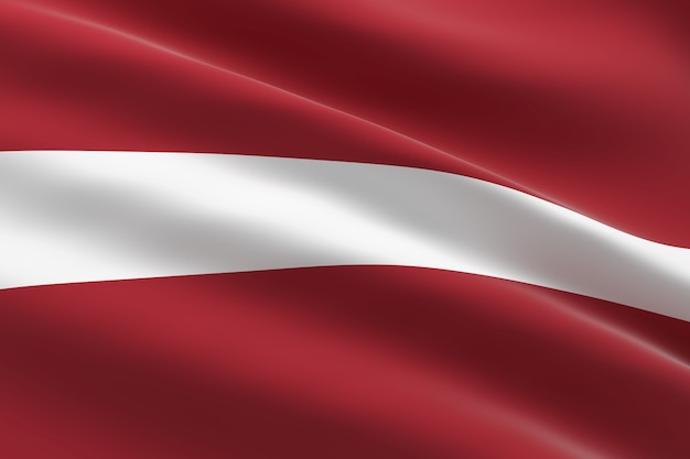 Flagge von Lettland. 3d Illustration des lettischen Flaggenwinkens