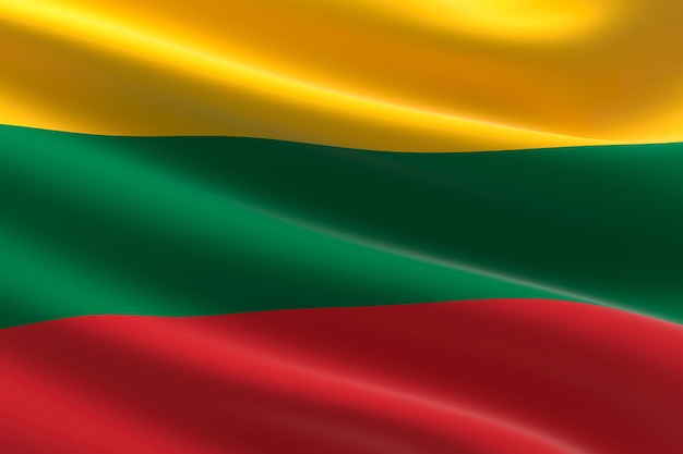Flagge von Litauen. 3D-Darstellung des litauischen Fahnenschwingens.