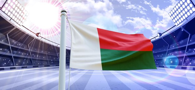 Flagge von Madagaskar 3d Flagge auf einem Fußballplatz