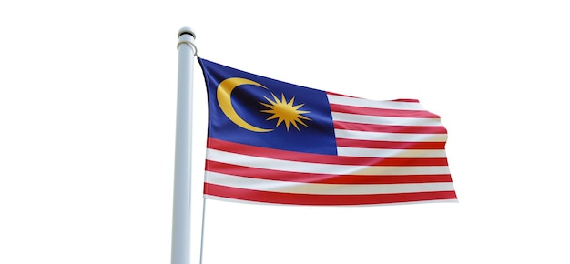 Flagge von Malaysia 3D-Flagge auf weißem Hintergrund