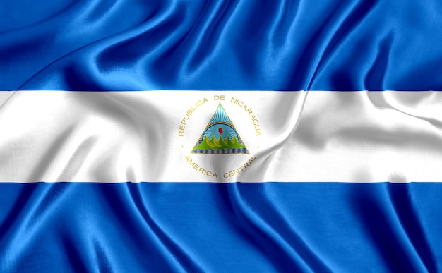 Flagge von Nicaragua Seide Nahaufnahme