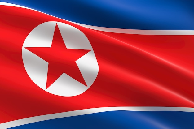 Flagge von Nordkorea. 3d Illustration des koreanischen Flaggenwinkens