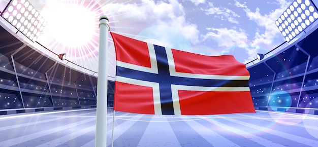 Flagge von Norwegen 3d Flagge auf einem Fußballplatz