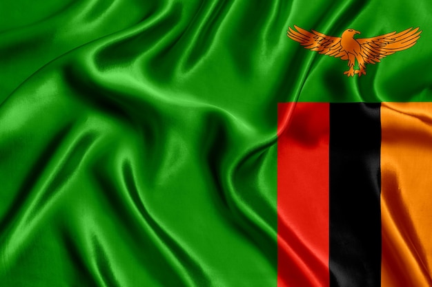 Flagge von Sambia Seidennahaufnahme