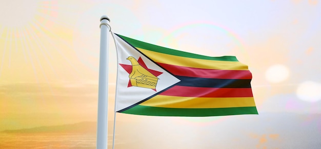 Flagge von Simbabwe 3D-Fahnenschwingen Banner und Hintergrund