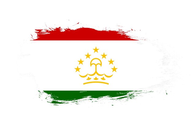Flagge von Tadschikistan auf weißem Pinselstrichhintergrund
