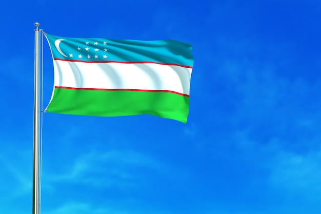 Flagge von Usbekistan auf der Wiedergabe des blauen Himmels Hintergrund 3d
