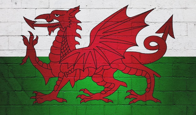 Flagge von Wales auf eine Wand gemalt