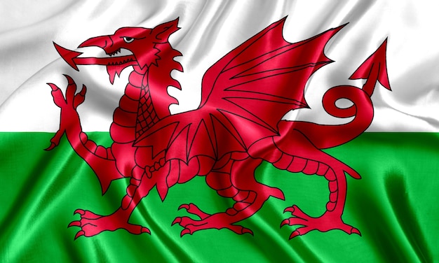 Flagge von Wales Seidennahaufnahme
