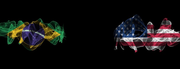 Flaggen Brasiliens und der USA Brasilien vs. USA Smoke Flags