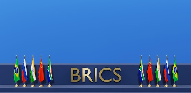 Flaggen BRICS-Mitgliedschaft Konzept des BRICS-Gipfels oder Treffens Länder Flagge BRICS 3D-Illustration und 3D-Arbeit