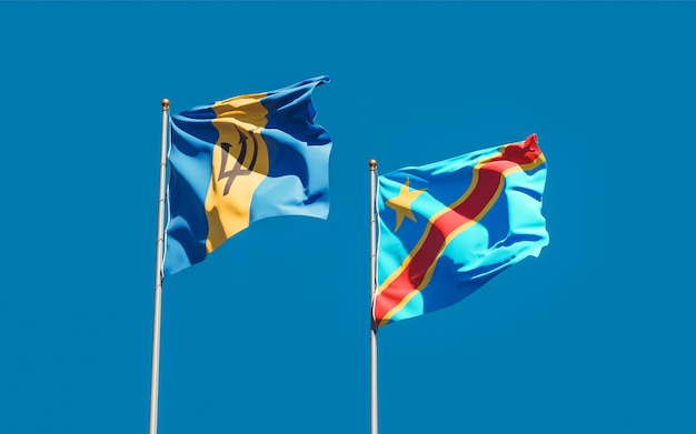 Flaggen der DR Kongo und Barbados. 3D-Grafik
