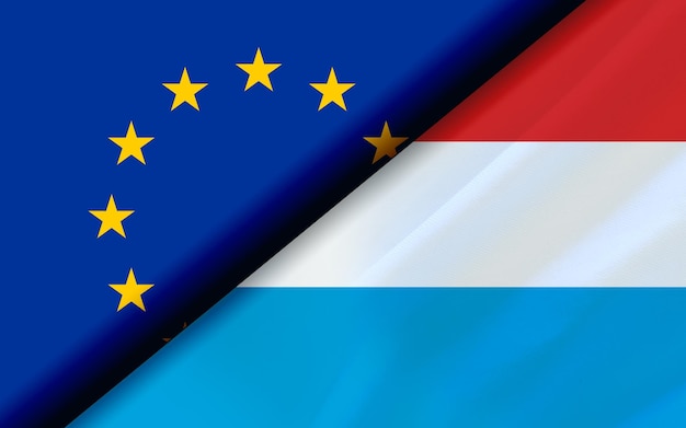 Flaggen der EU und Luxemburgs diagonal geteilt