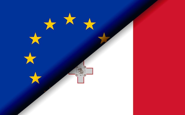 Flaggen der EU und Maltas diagonal geteilt