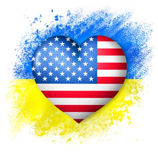 Flaggen der Ukraine und der USA Herzfarbe der Flagge an