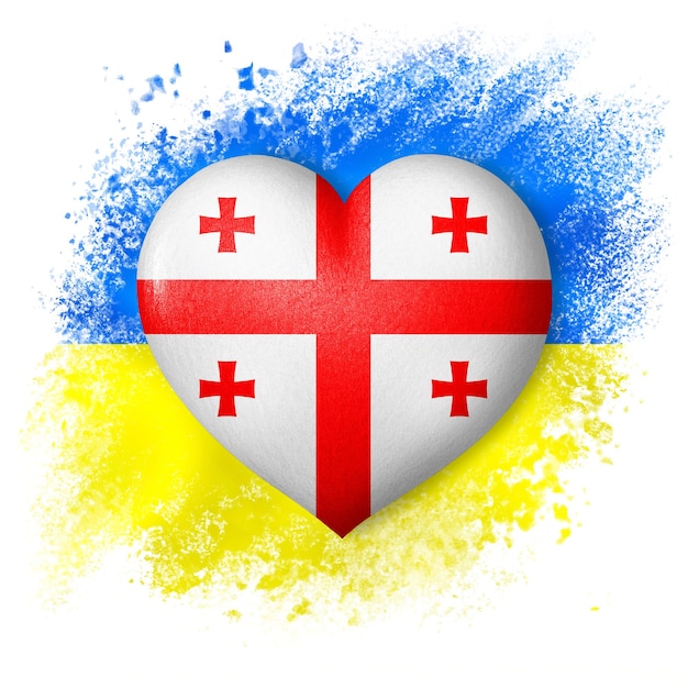 Flaggen der Ukraine und Georgiens Herzfarbe der Flagge