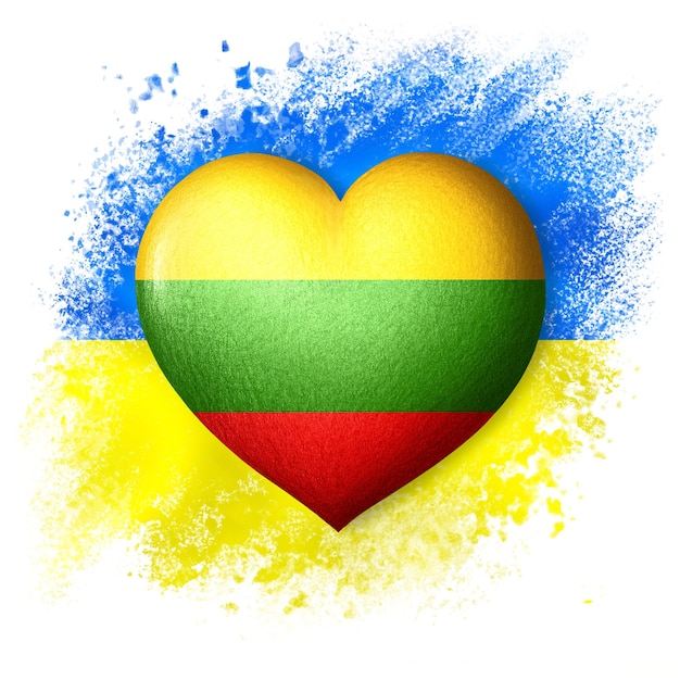 Flaggen der Ukraine und Litauens Herzfarbe der Flagge