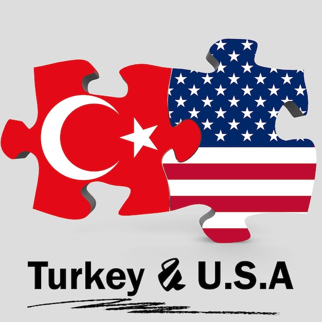 Foto flaggen der usa und der türkei im puzzle