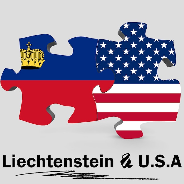 Flaggen der USA und Liechtensteins im Puzzle